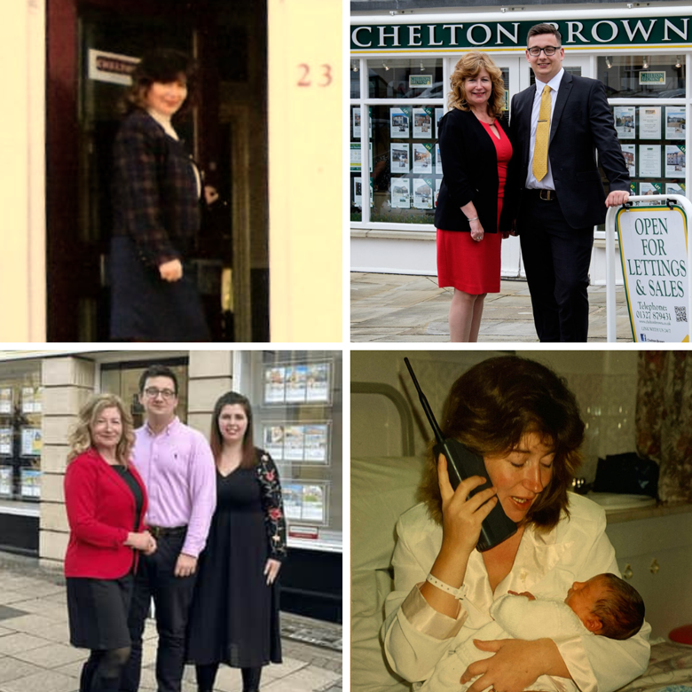 Chelton Brown team and history collage featuring Sali Brown and staff at their Northampton and Daventry letting agency offices.